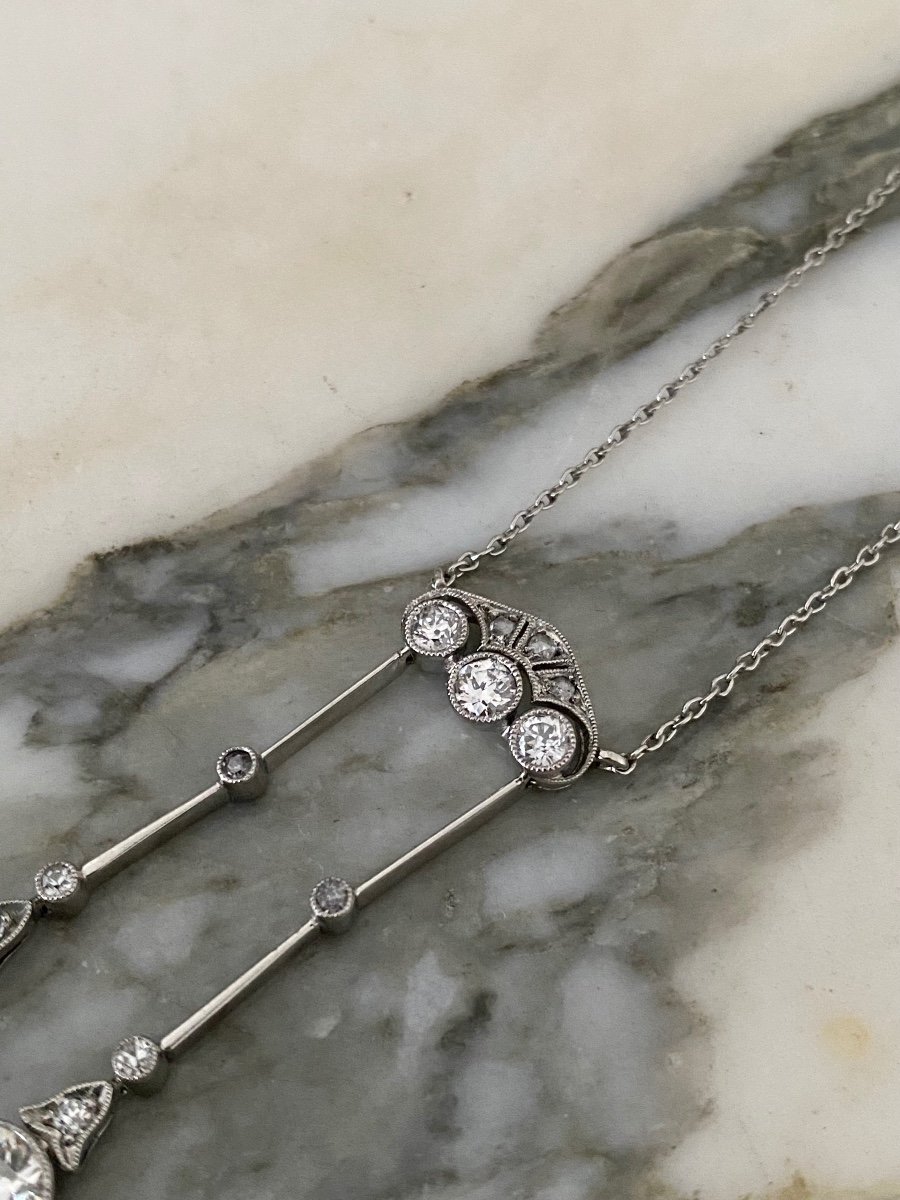 Collier Négligé De Période Art Déco En Platine Et Diamants -photo-2