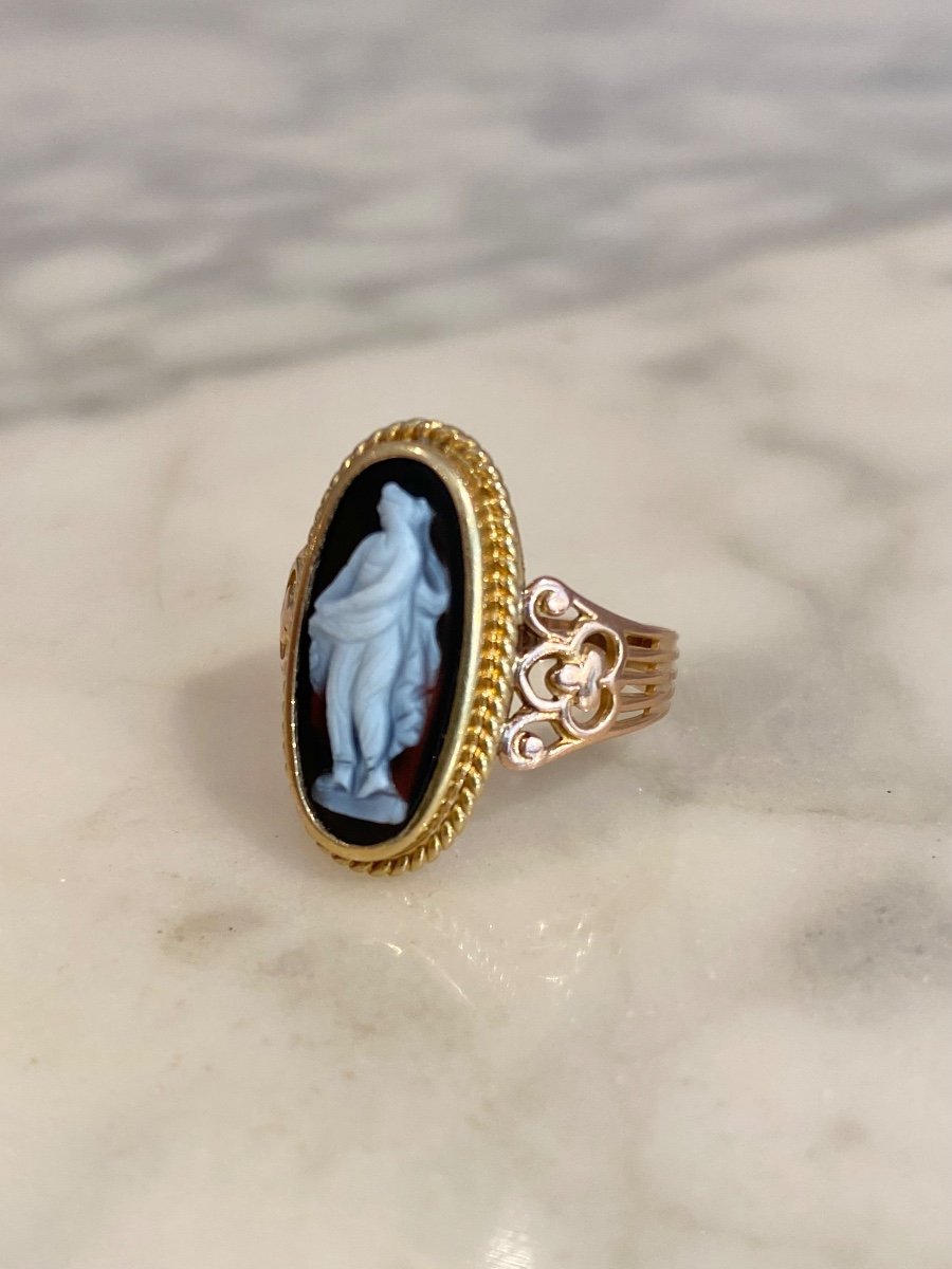 Antique Ring In 18k Rose And Yellow Gold Centered With A Cameo-photo-2