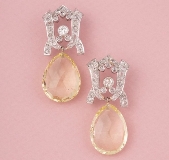 Boucle d'Oreilles Art Déco En Or Gris 18k Et Diamants 