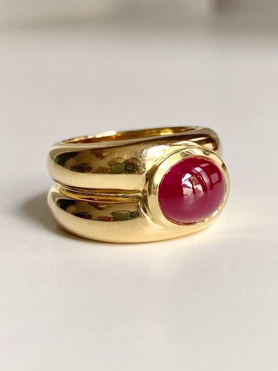 Importante Bague En Or Jaune 18k Et Rubis-photo-4