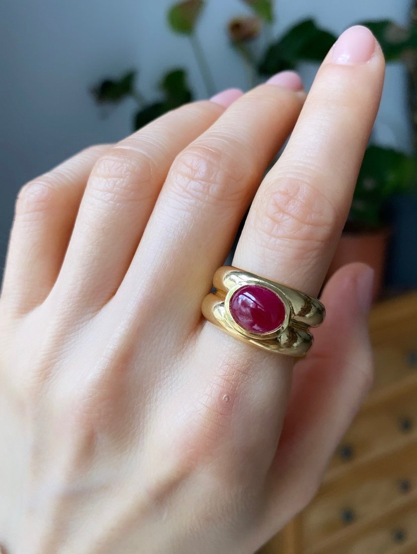 Importante Bague En Or Jaune 18k Et Rubis-photo-5