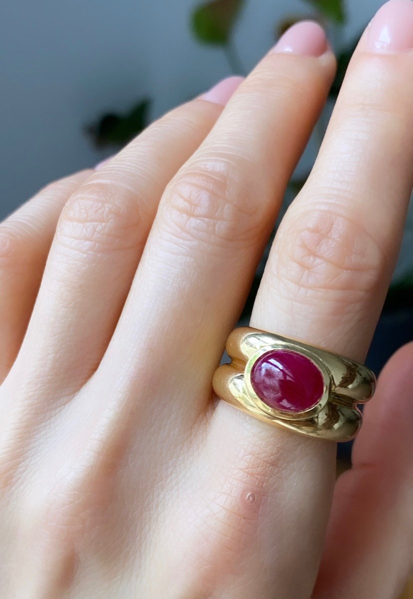 Importante Bague En Or Jaune 18k Et Rubis-photo-7