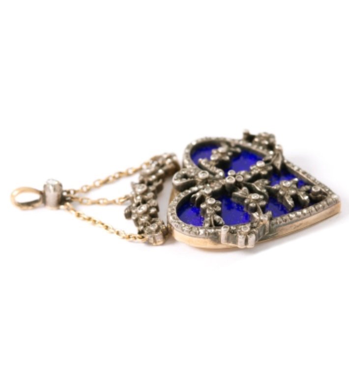Pendentif Ancien En Or 18k Et Argent Serti De Diamants De Taille Rose-photo-1