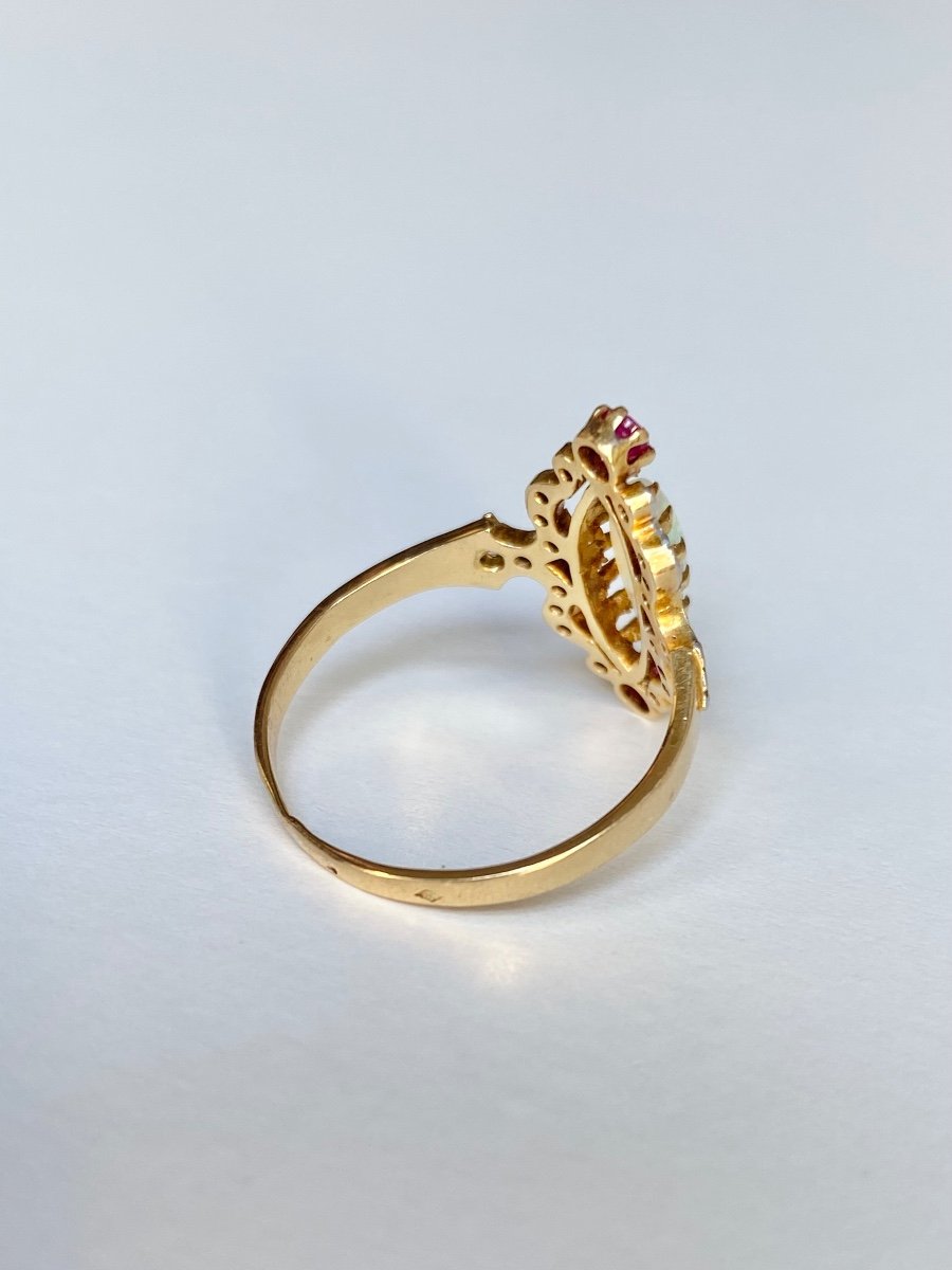 Bague Belle Epoque En Or 18k Centrée d'Une Opale-photo-3