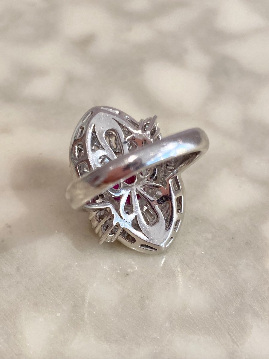 Importante Bague En Platine Rubis Et Diamants -photo-1