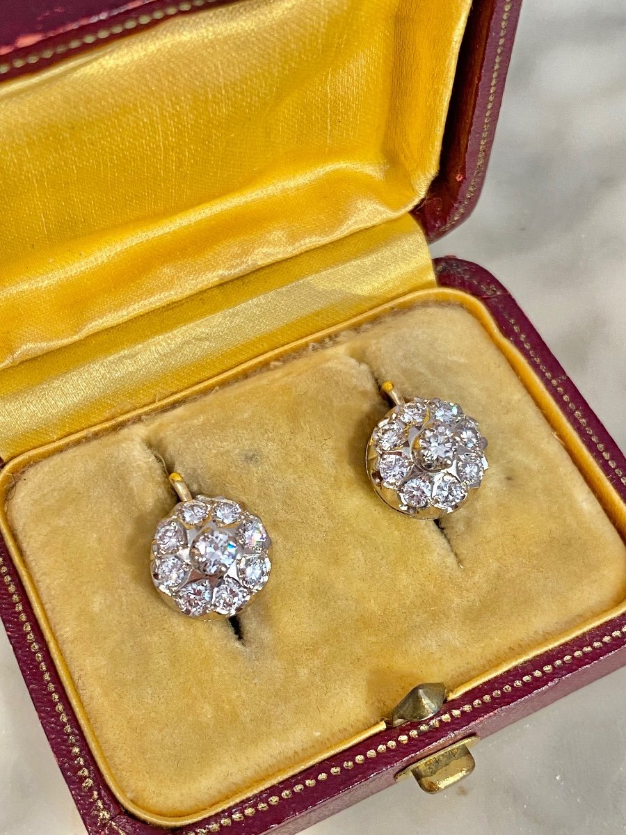 Boucles D’oreilles En Or Jaune Et Blanc 18k Diamants -photo-4