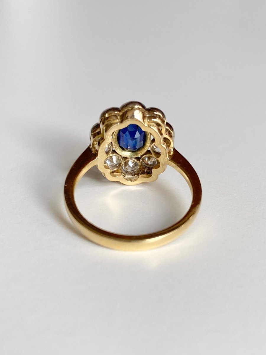 Antique Pompadour Ring In 18k Yellow Gold Sapphire And Diamonds -photo-3