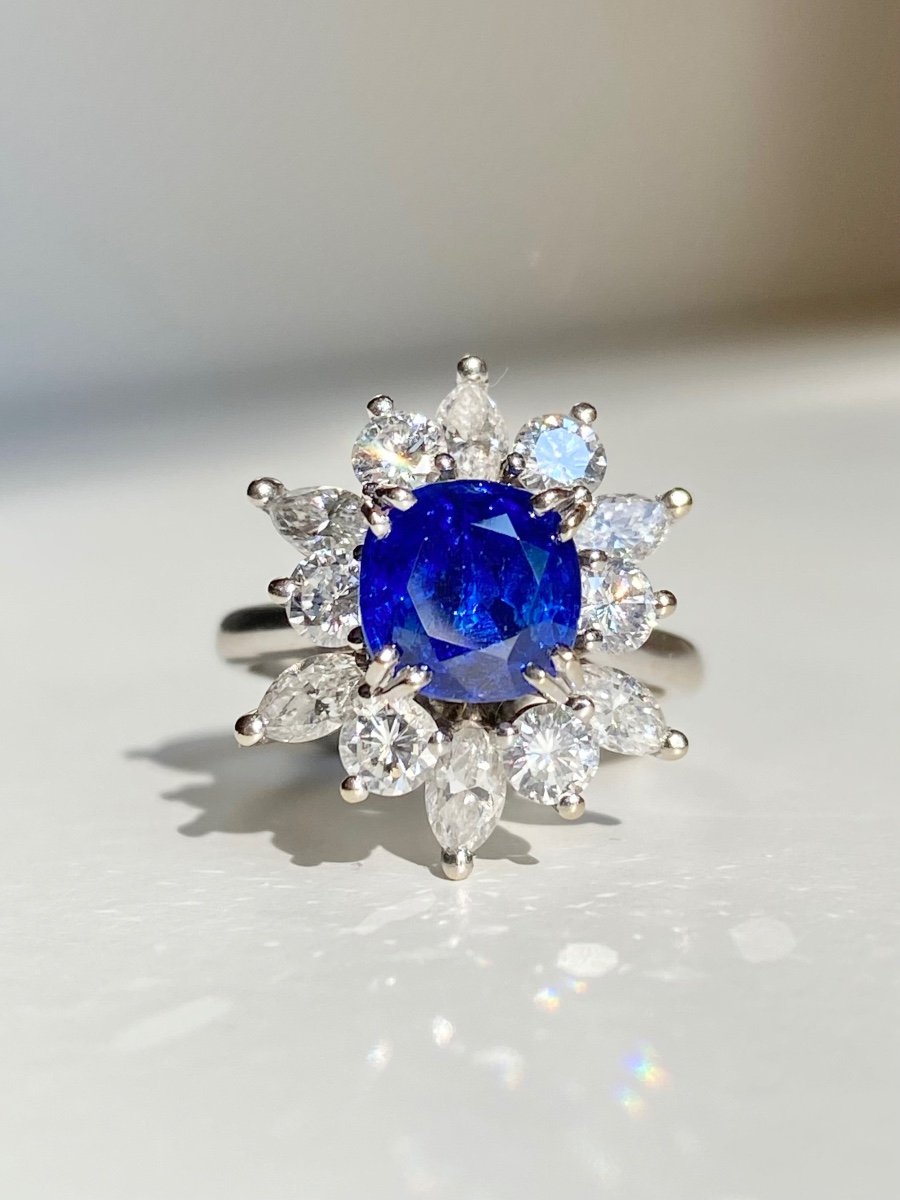 Bague En Or Blanc 18k Ornée d'Un Saphir Birman Non Chauffé-photo-2