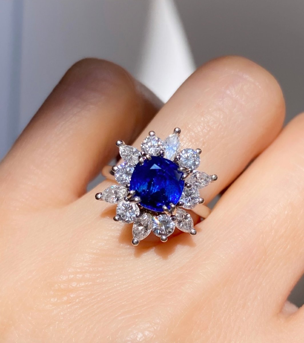 Bague En Or Blanc 18k Ornée d'Un Saphir Birman Non Chauffé-photo-6