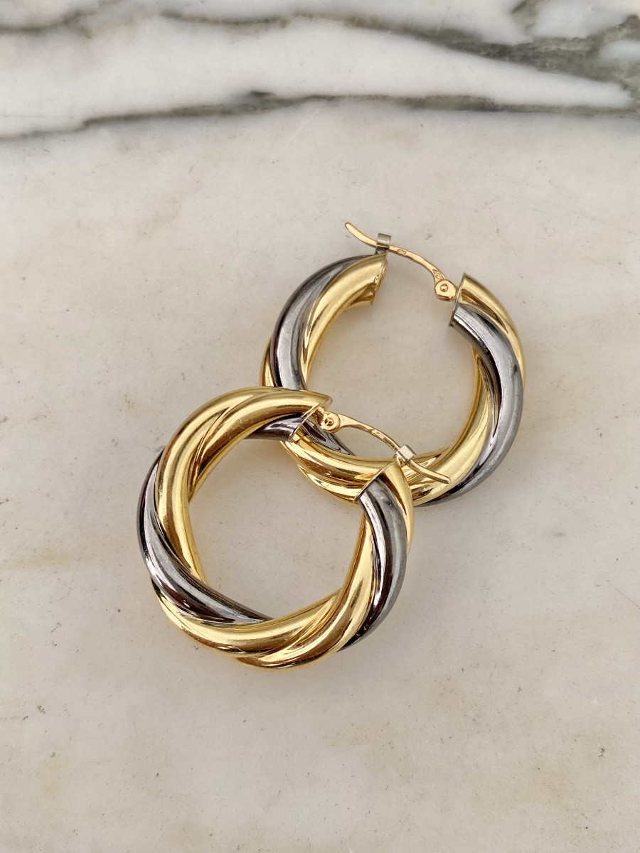 Boucles d'Oreilles Vintage Créoles Torsadées En Or 18k-photo-2