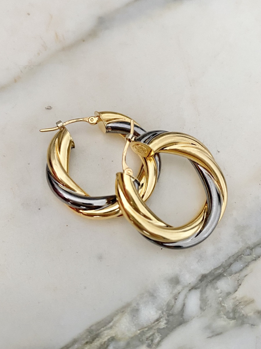 Boucles d'Oreilles Vintage Créoles Torsadées En Or 18k-photo-4