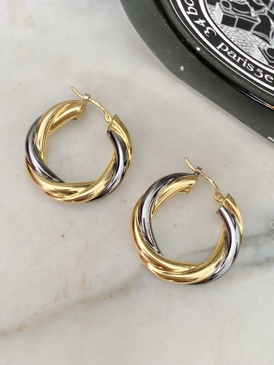 Boucles d'Oreilles Vintage Créoles Torsadées En Or 18k-photo-1