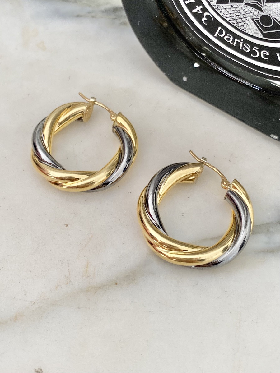 Boucles d'Oreilles Vintage Créoles Torsadées En Or 18k-photo-2