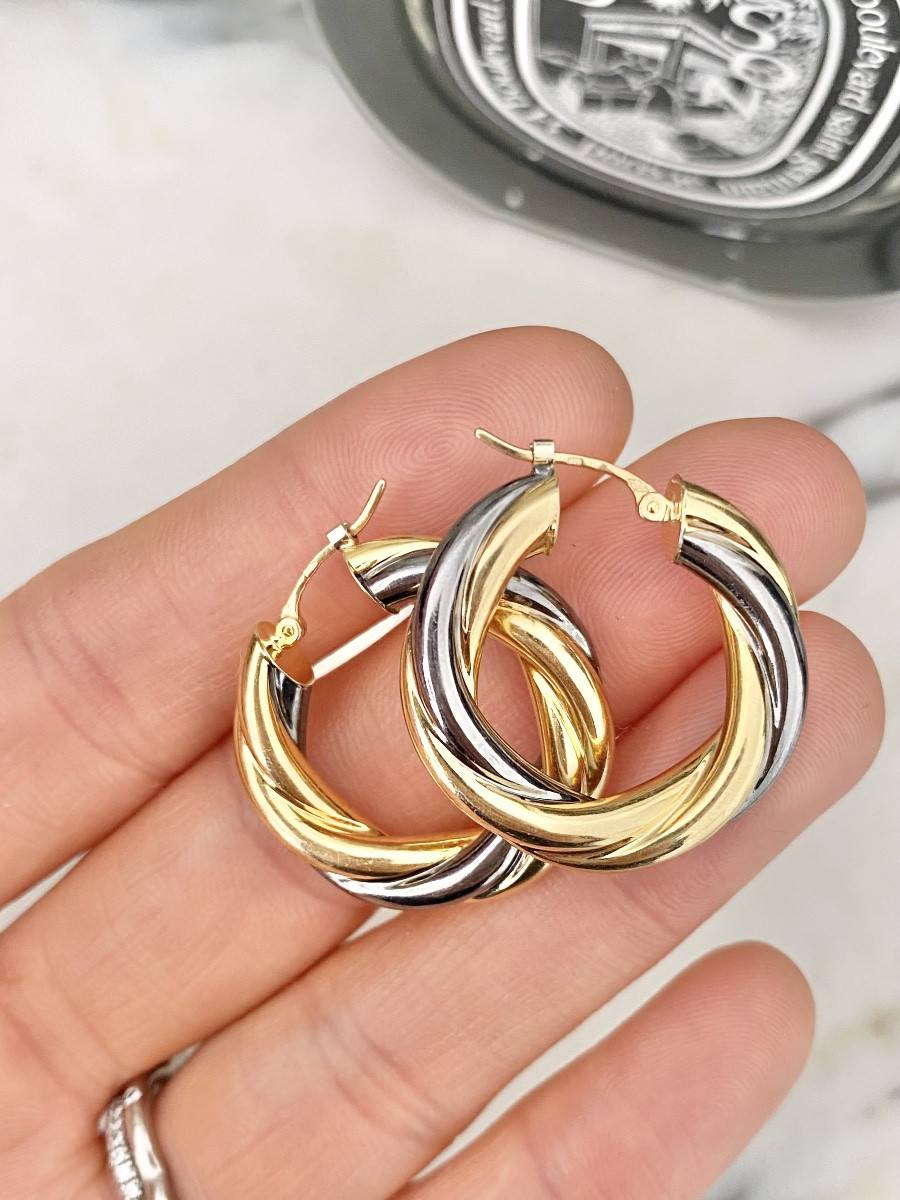 Boucles d'Oreilles Vintage Créoles Torsadées En Or 18k-photo-3