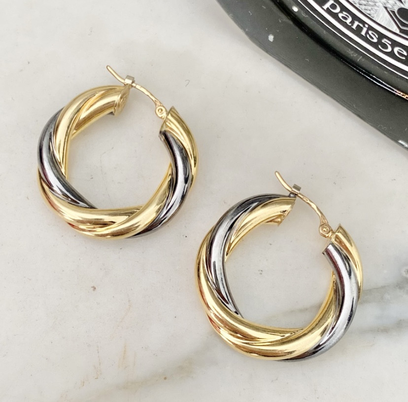 Boucles d'Oreilles Vintage Créoles Torsadées En Or 18k