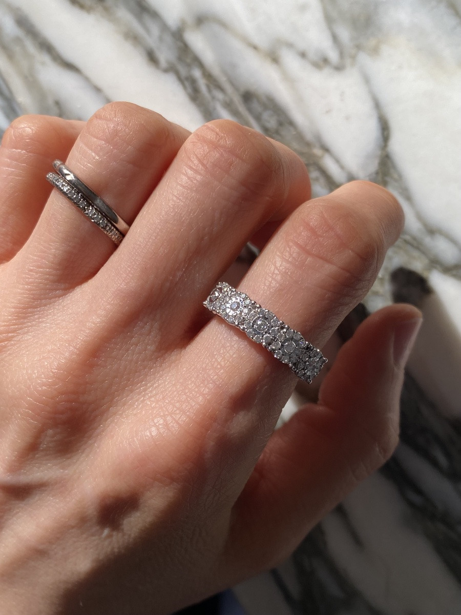 Bague En Or Blanc 18k Sertie De 5 Fleurs En Diamants -photo-5