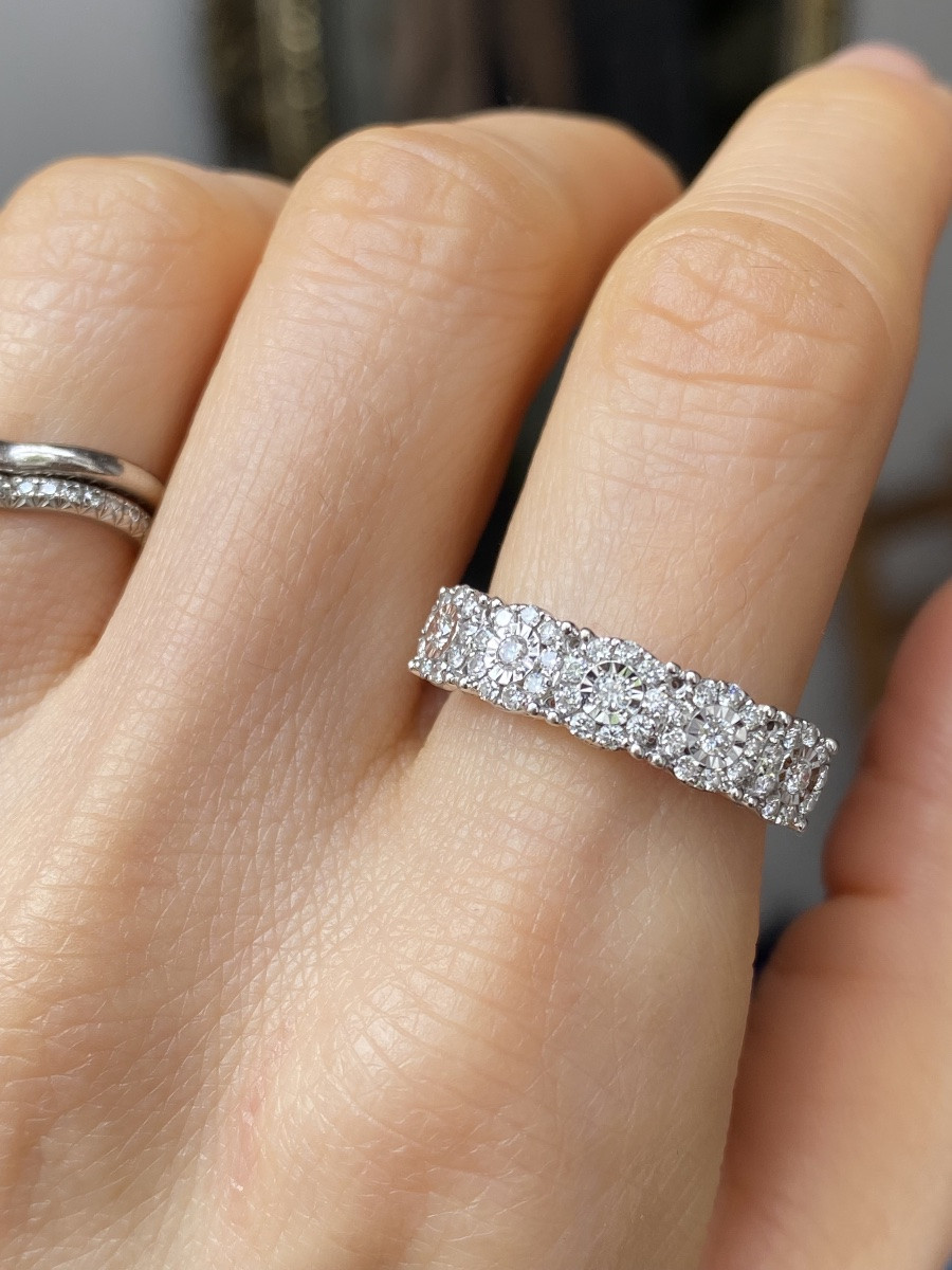 Bague En Or Blanc 18k Sertie De 5 Fleurs En Diamants -photo-7