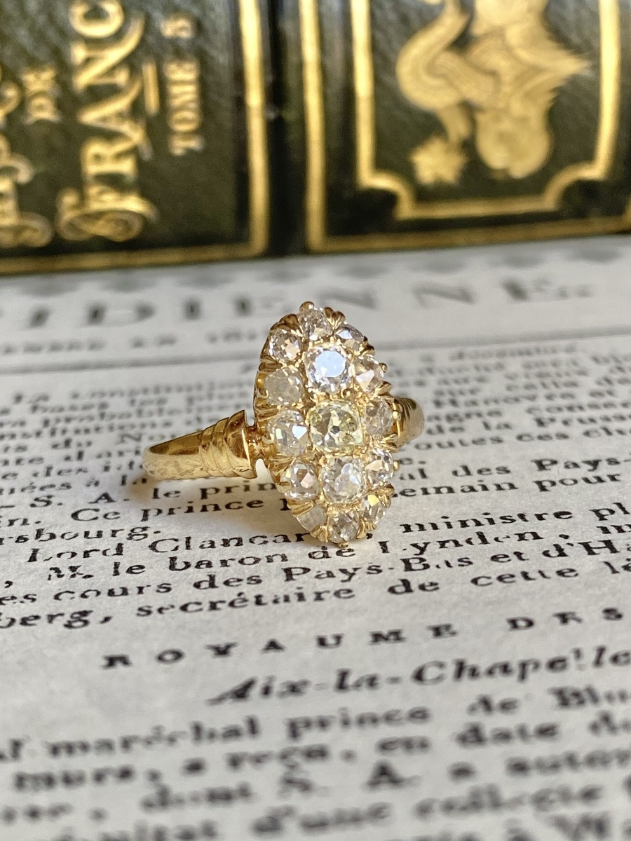 Bague Ancienne En Or Jaune 18k Et Diamants -photo-3