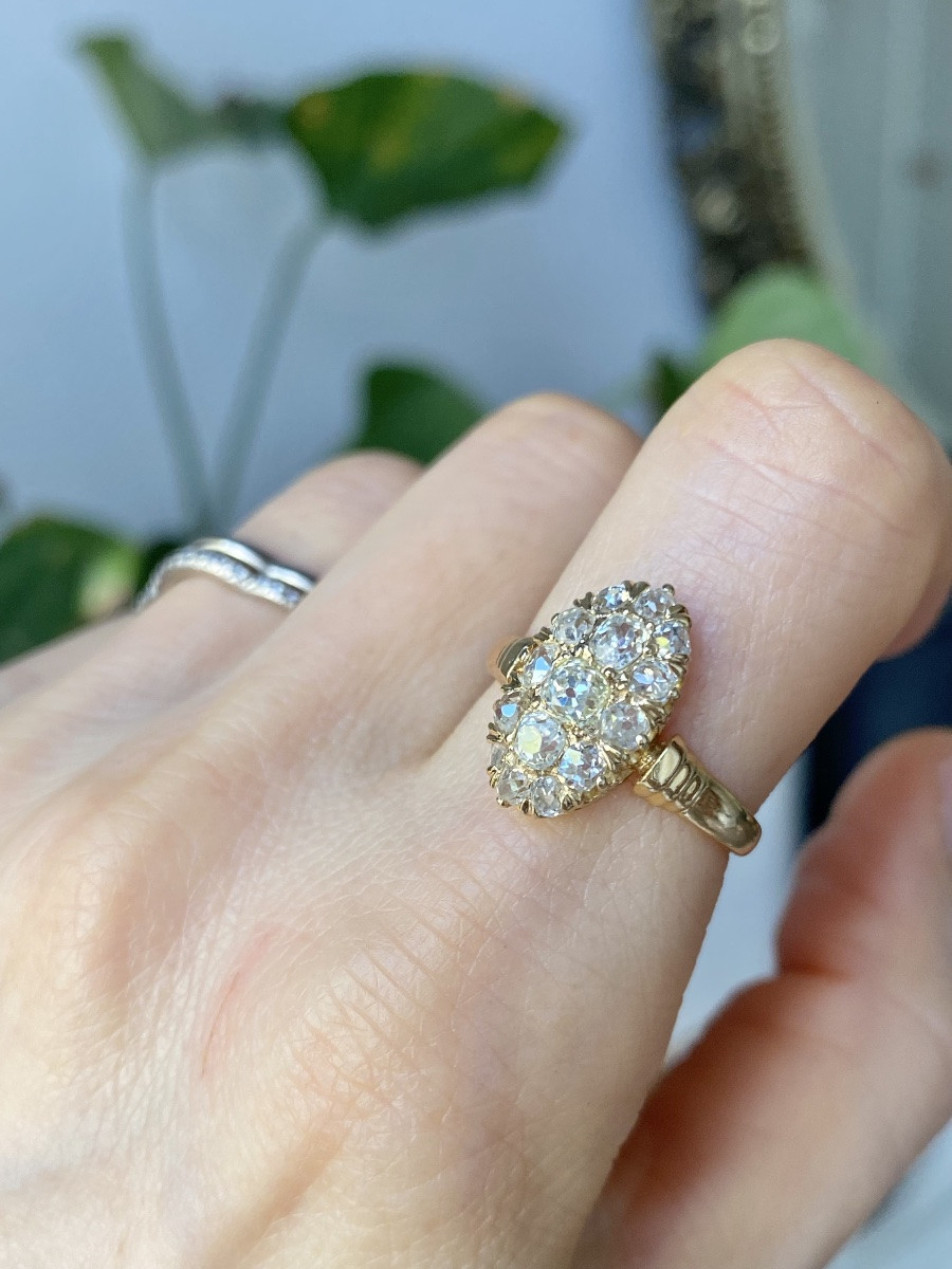 Bague Ancienne En Or Jaune 18k Et Diamants -photo-6