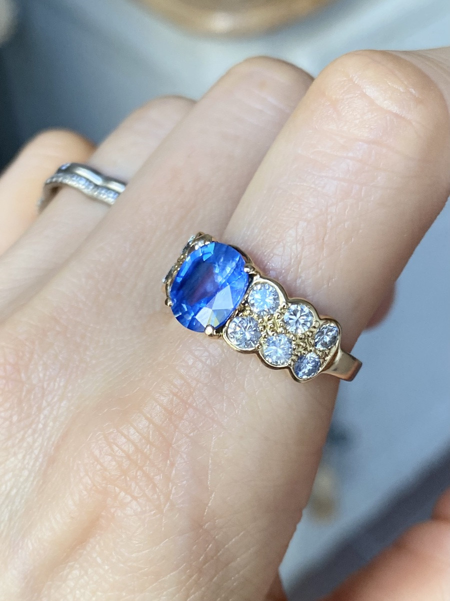 Bague En Or Jaune 18k Sertie d'Un Saphir De Ceylan Non Chauffé-photo-6