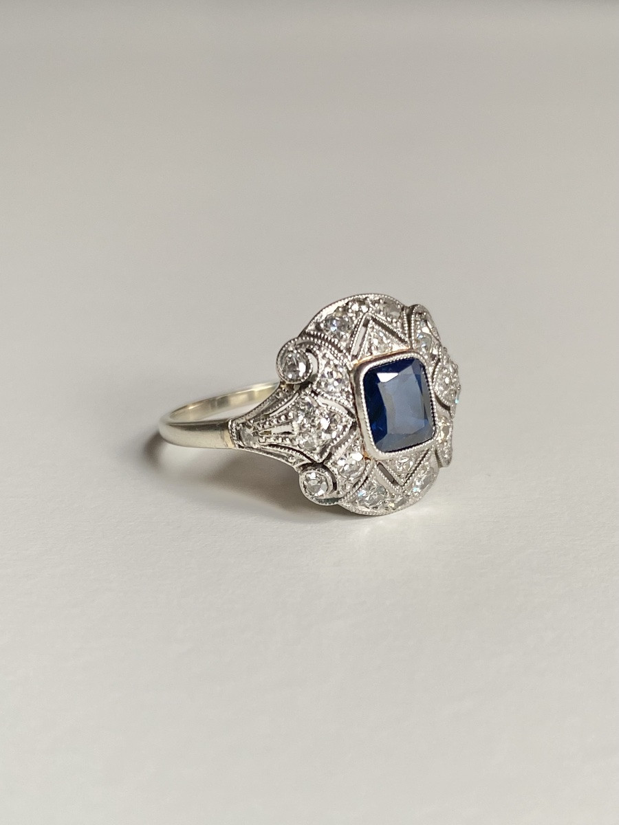 Bague Art Déco En Or Blanc 18k Et Platine-photo-4