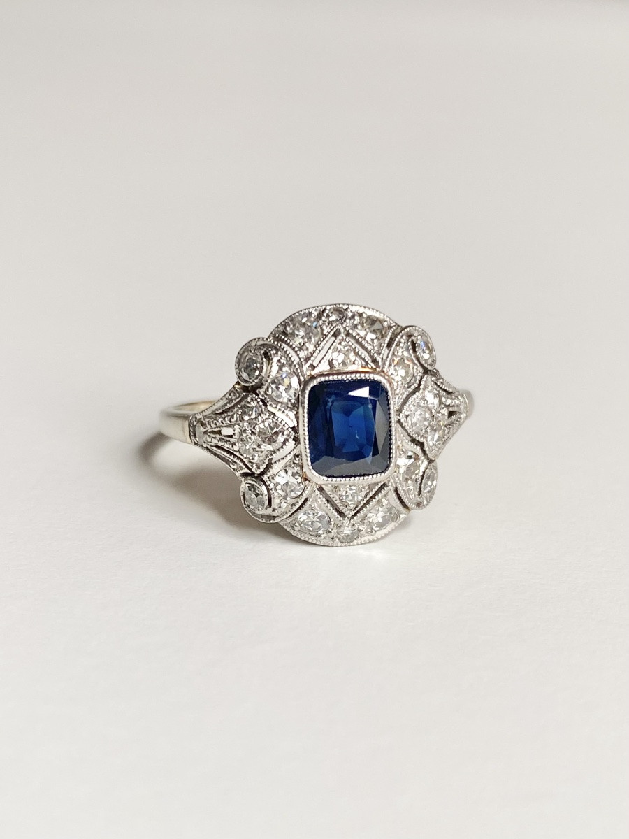 Bague Art Déco En Or Blanc 18k Et Platine-photo-1