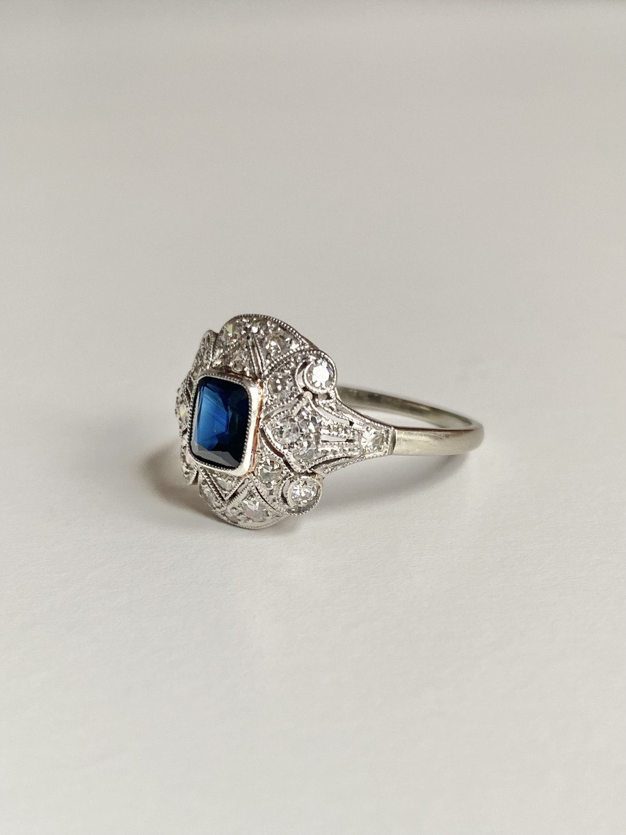 Bague Art Déco En Or Blanc 18k Et Platine-photo-3