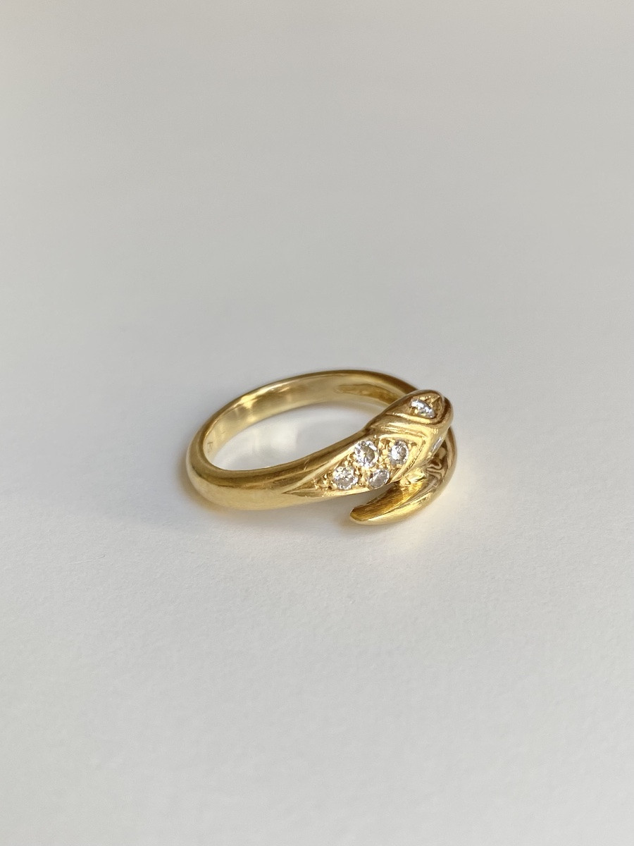 Bague En Or Jaune 18k En Forme De Serpent Et Diamants -photo-3