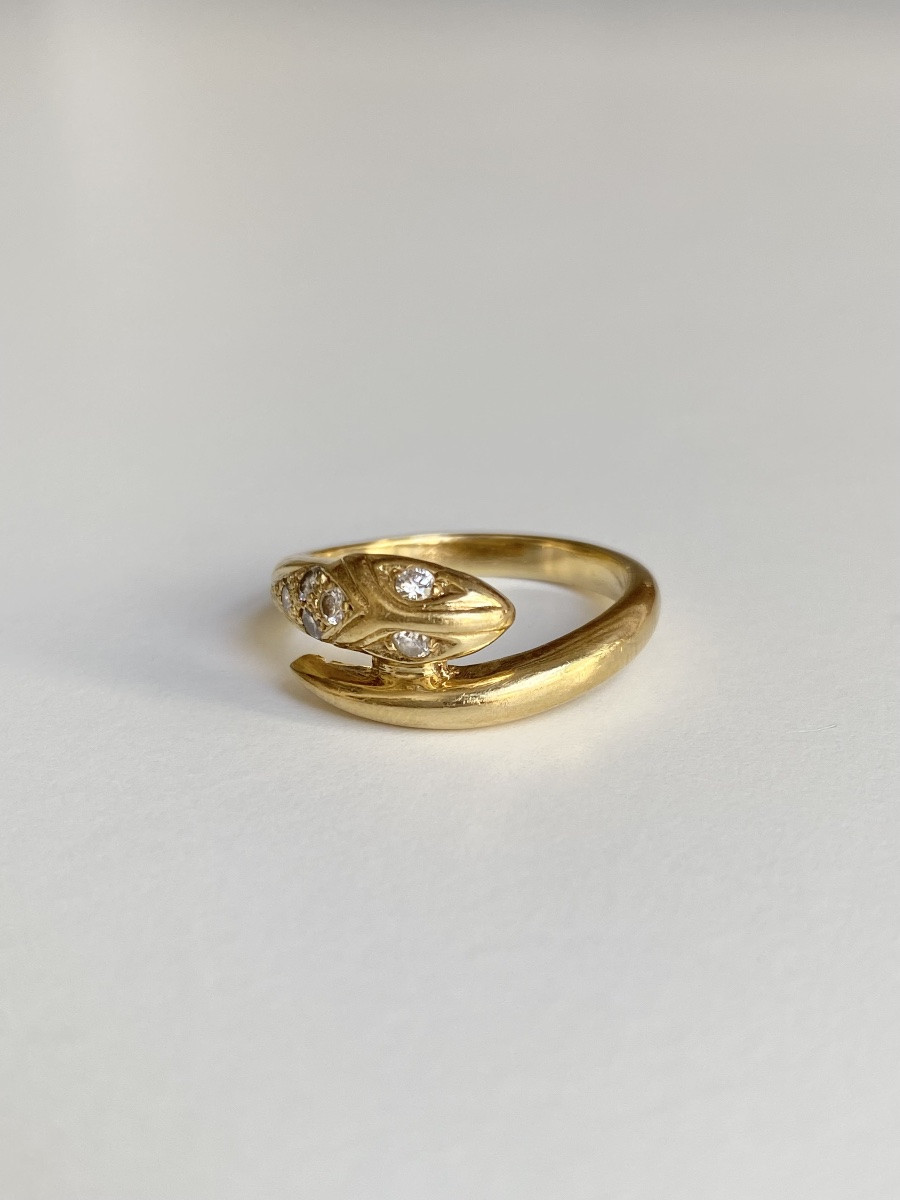 Bague En Or Jaune 18k En Forme De Serpent Et Diamants -photo-4