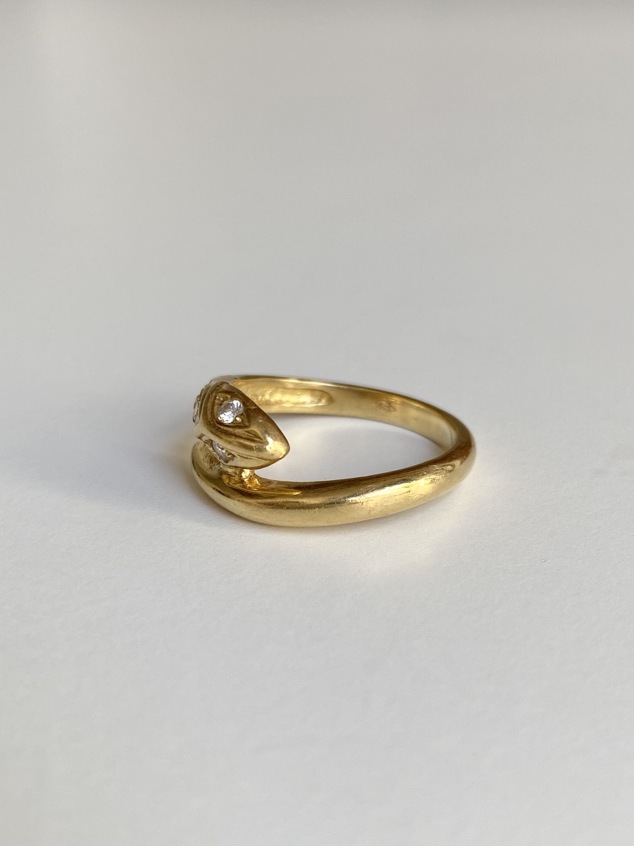 Bague En Or Jaune 18k En Forme De Serpent Et Diamants -photo-1