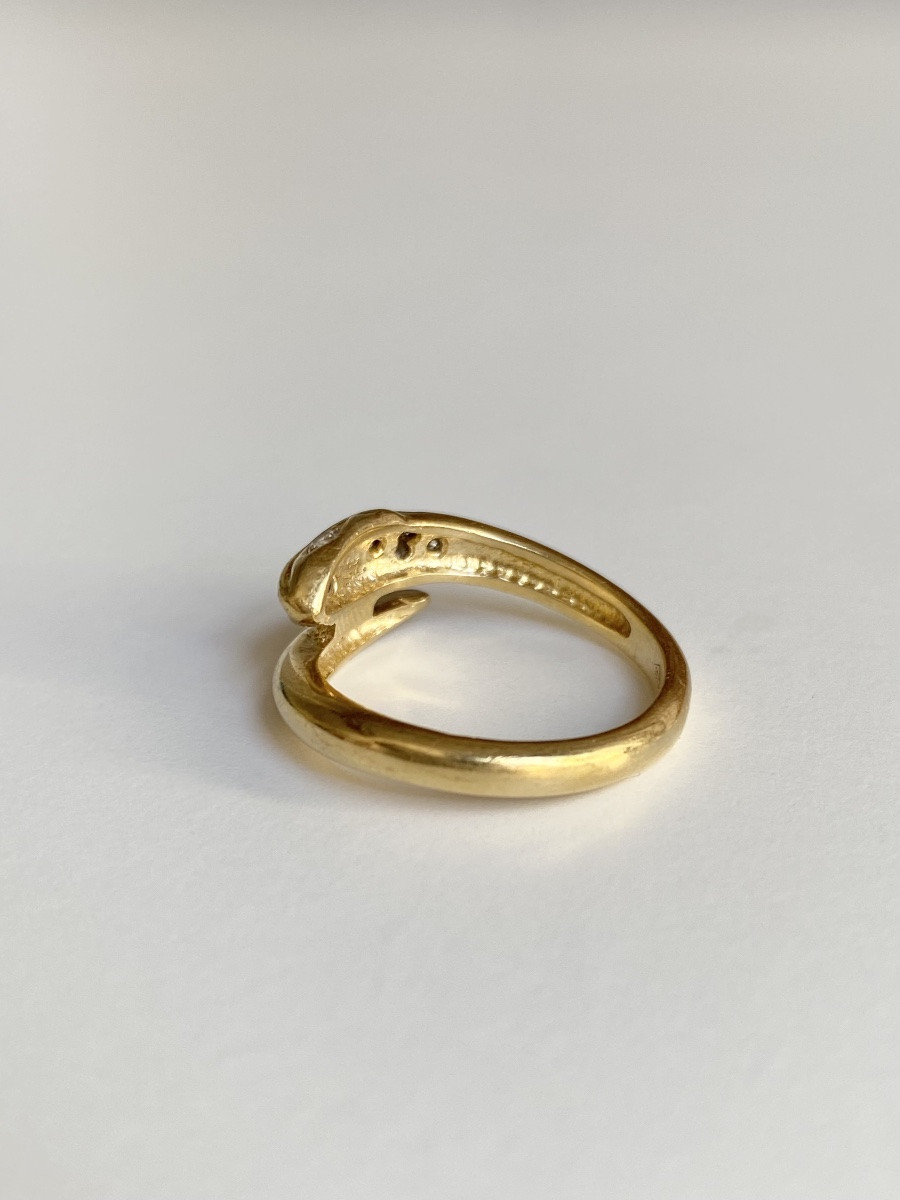 Bague En Or Jaune 18k En Forme De Serpent Et Diamants -photo-2