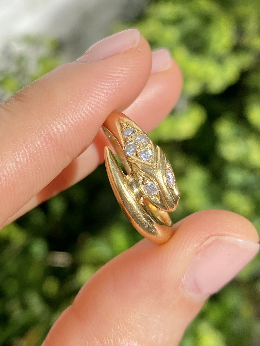 Bague En Or Jaune 18k En Forme De Serpent Et Diamants -photo-8