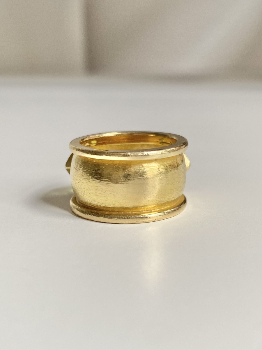 Large bague en or jaune 18K citrine et péridots-photo-4