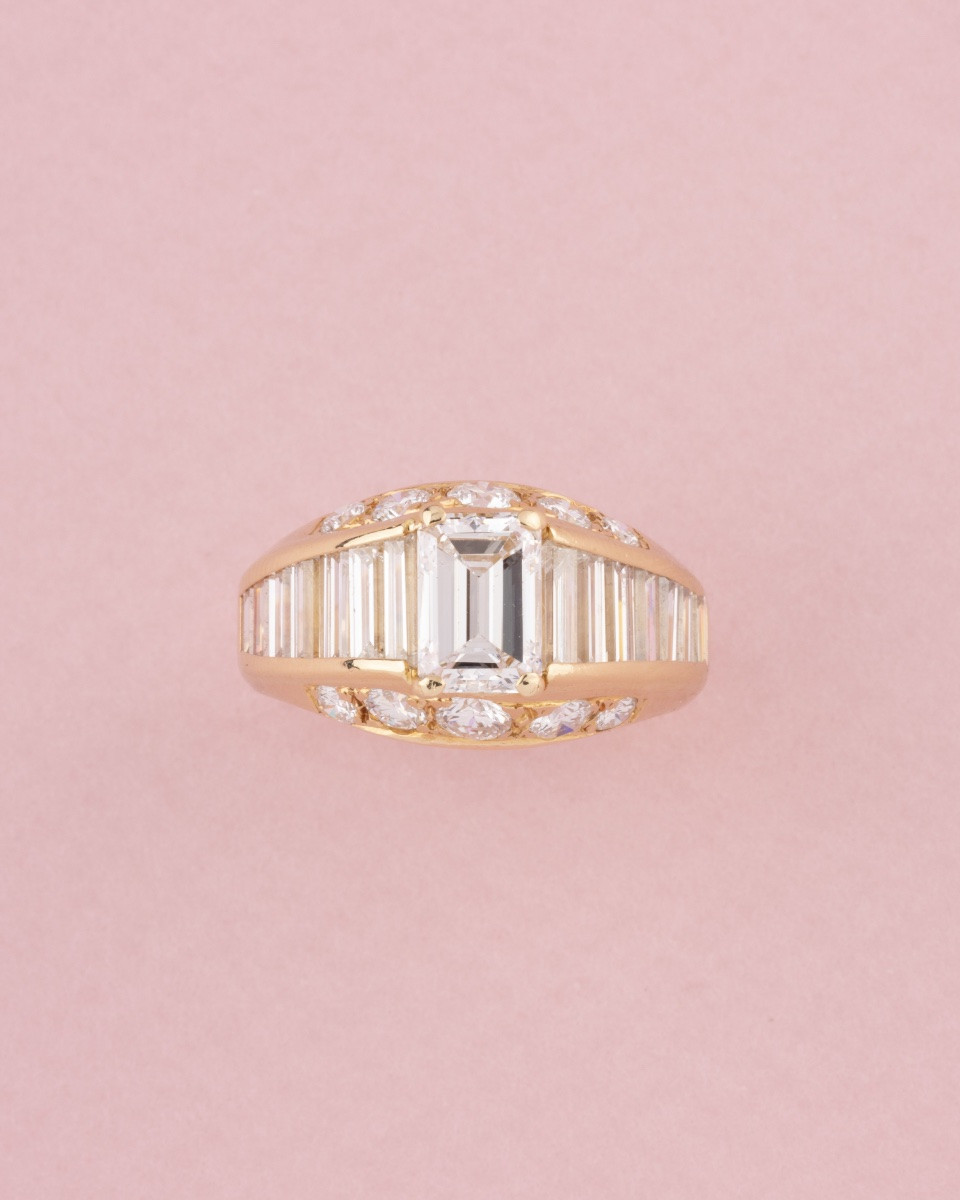 Bague en or jaune 18K et diamants -photo-2