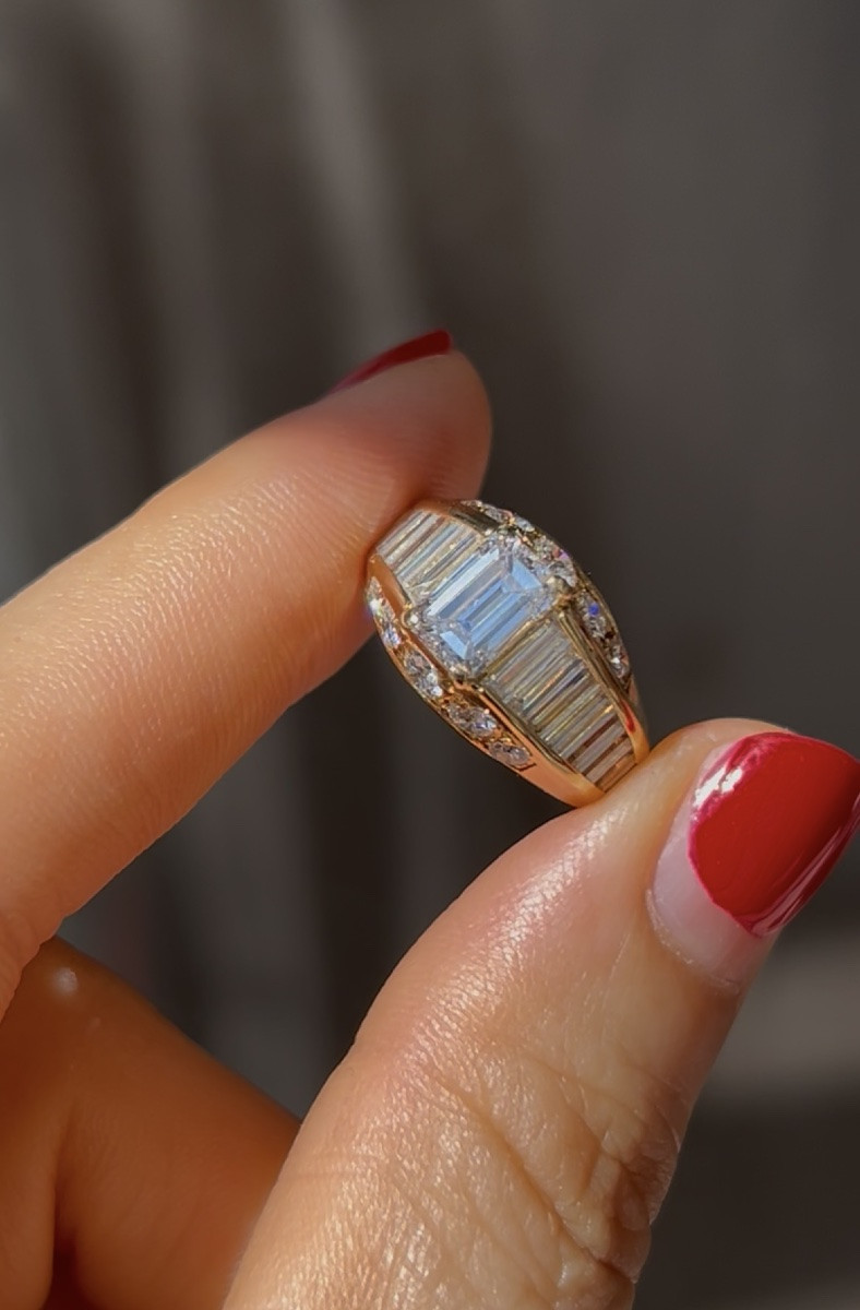 Bague en or jaune 18K et diamants -photo-2