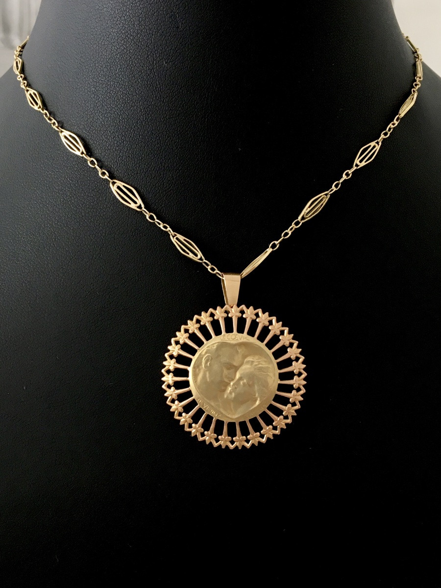 Emile Monier Rare Round 18k Gold Medal-photo-5