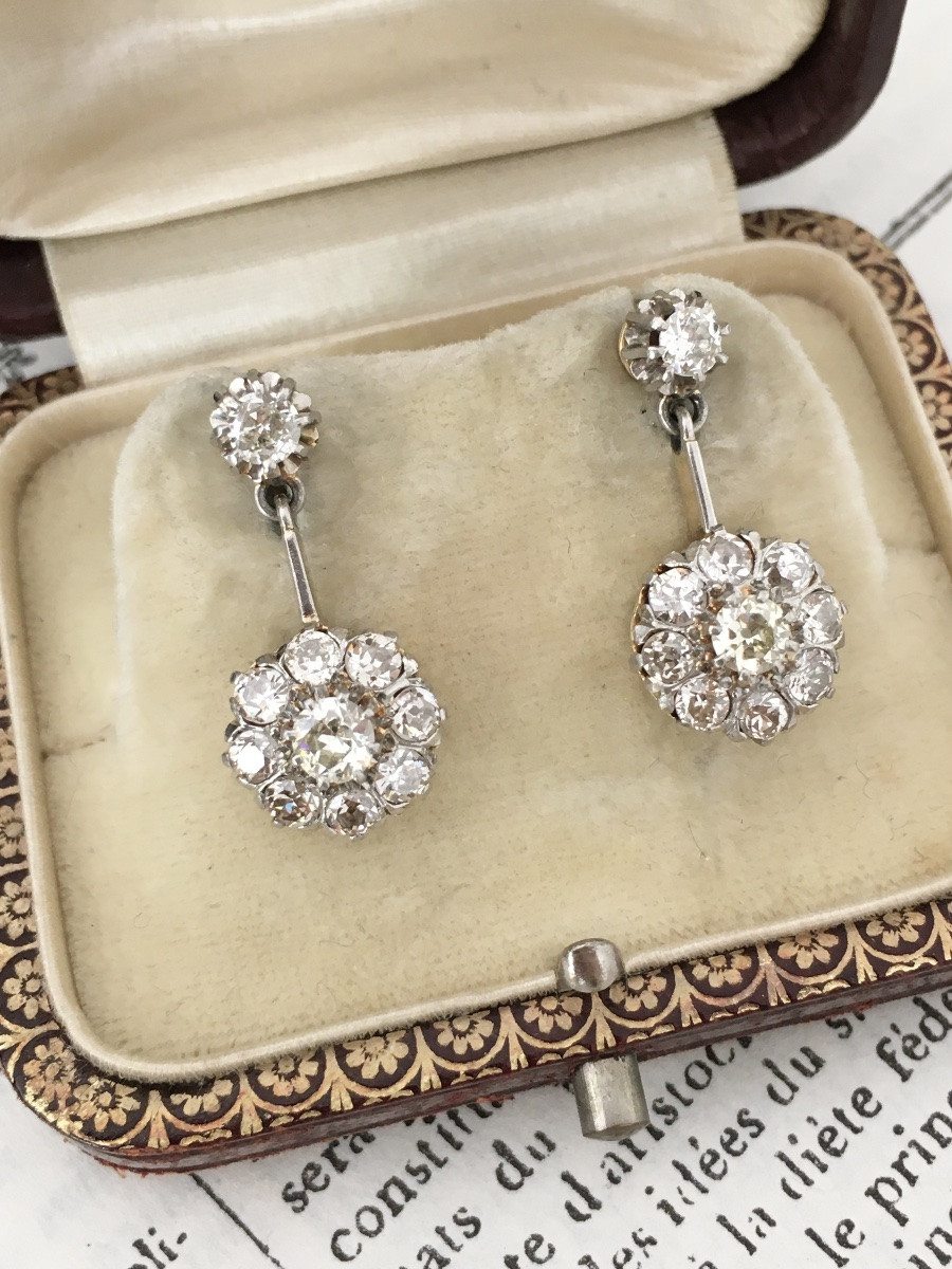 Antique 18k Yellow Gold And Diamond Drop Earrings -photo-4
