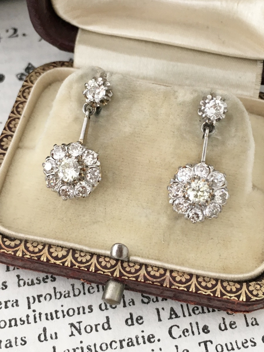 Antique 18k Yellow Gold And Diamond Drop Earrings -photo-1