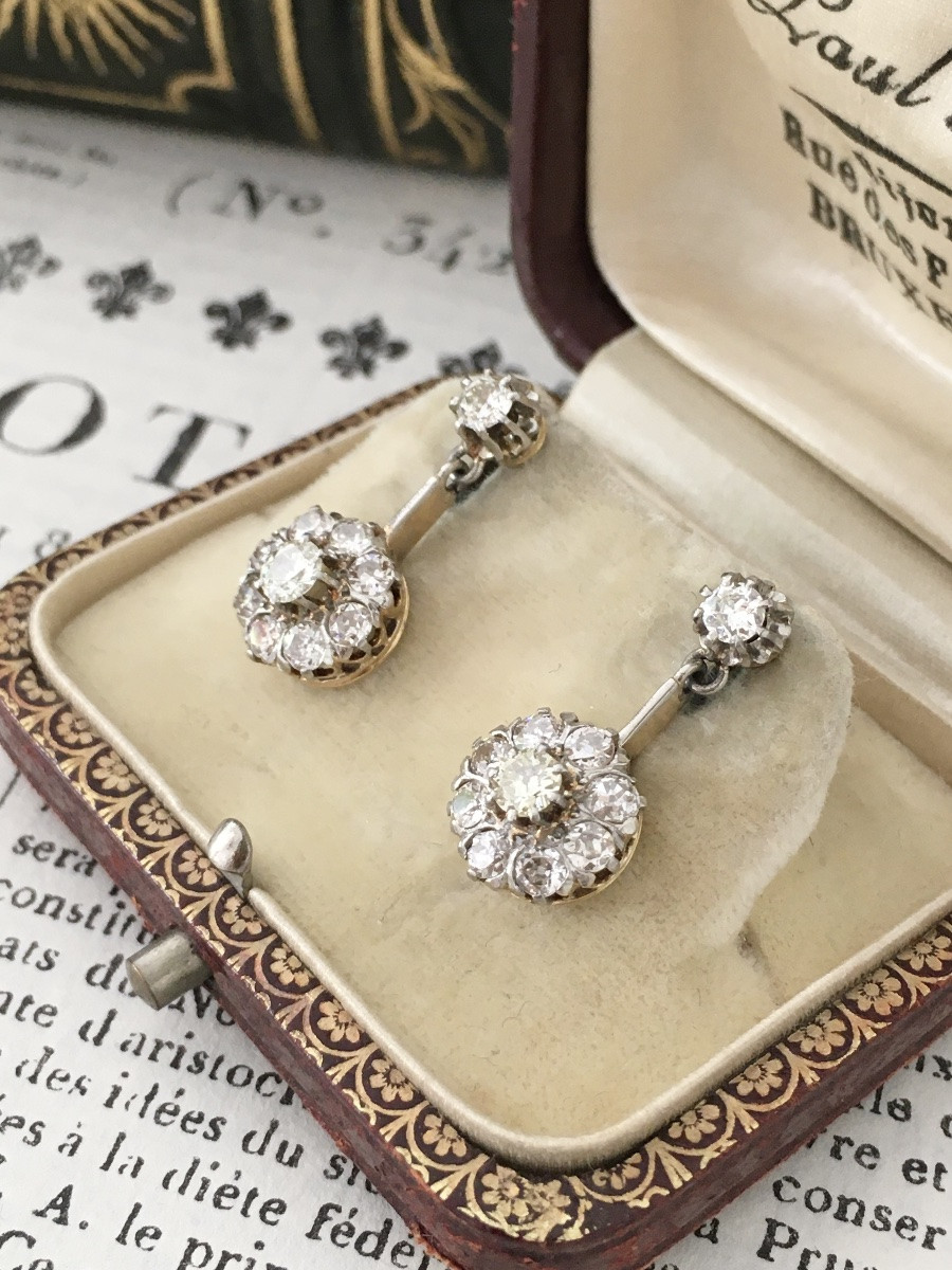 Antique 18k Yellow Gold And Diamond Drop Earrings -photo-2