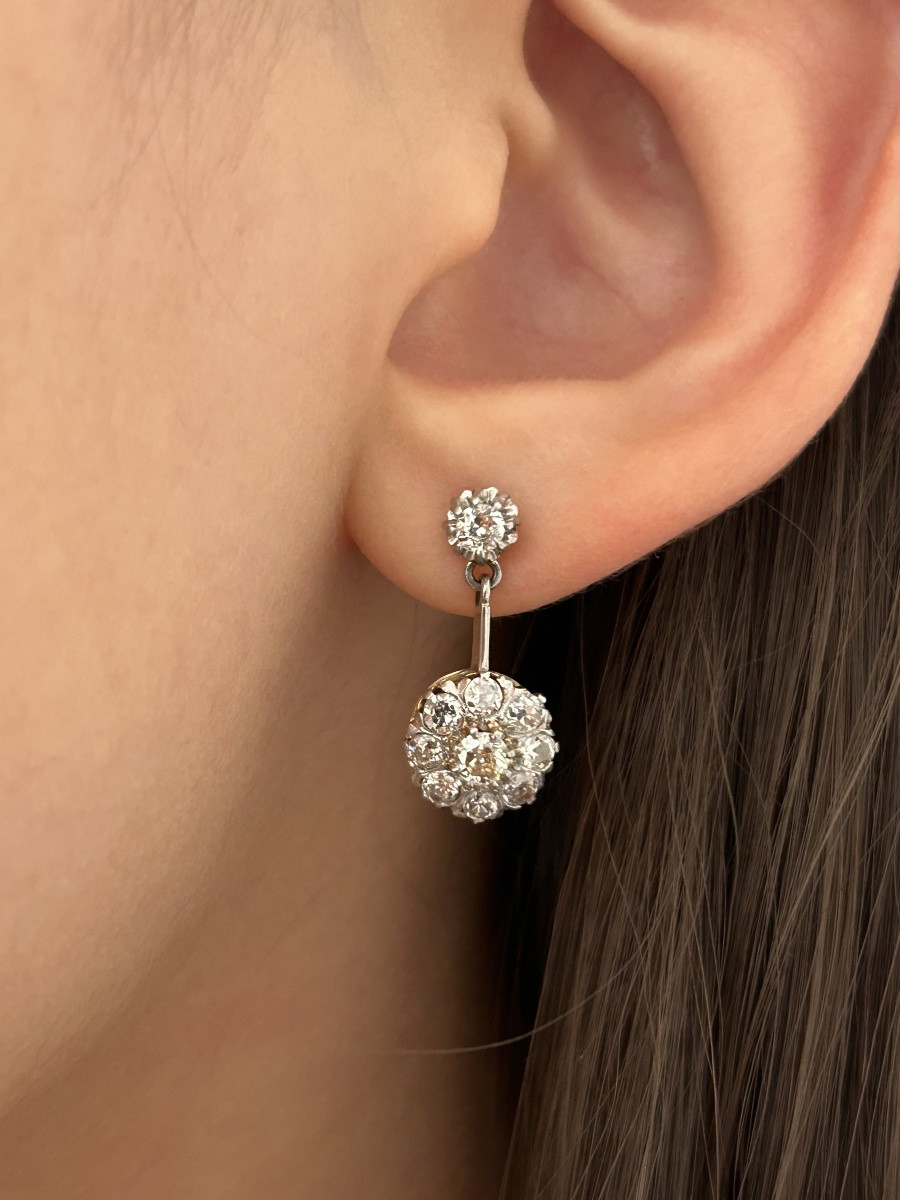 Antique 18k Yellow Gold And Diamond Drop Earrings -photo-5