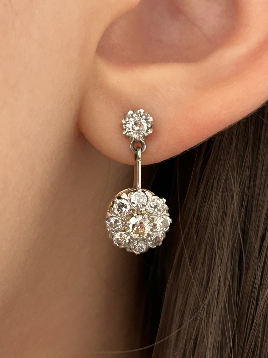 Antique 18k Yellow Gold And Diamond Drop Earrings -photo-6