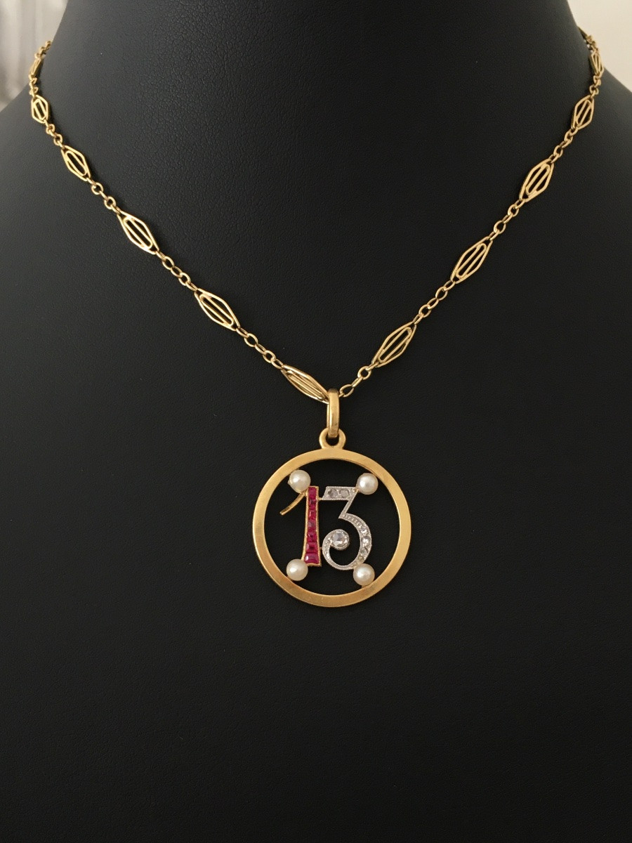 Pendentif Art Déco porte bonheur "13"-photo-2