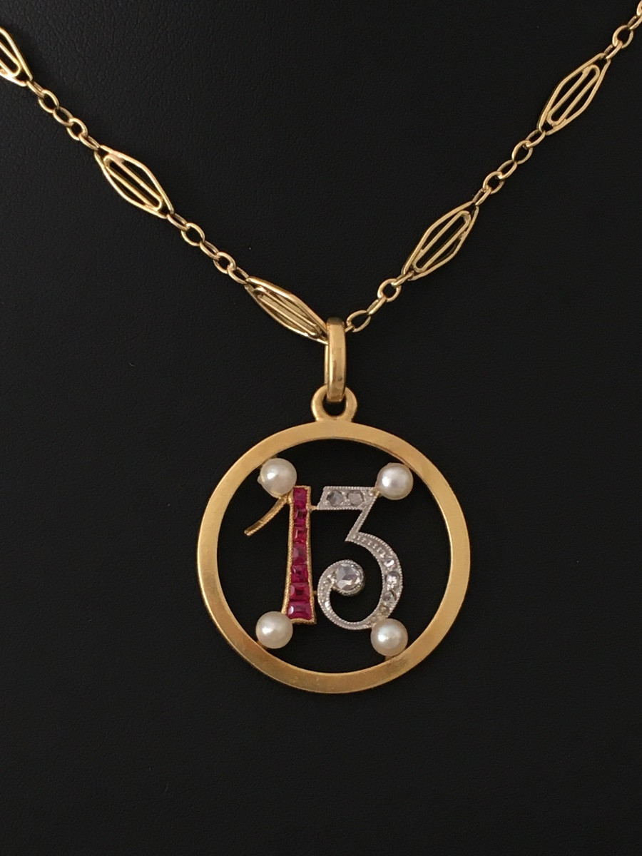 Pendentif Art Déco porte bonheur "13"-photo-3
