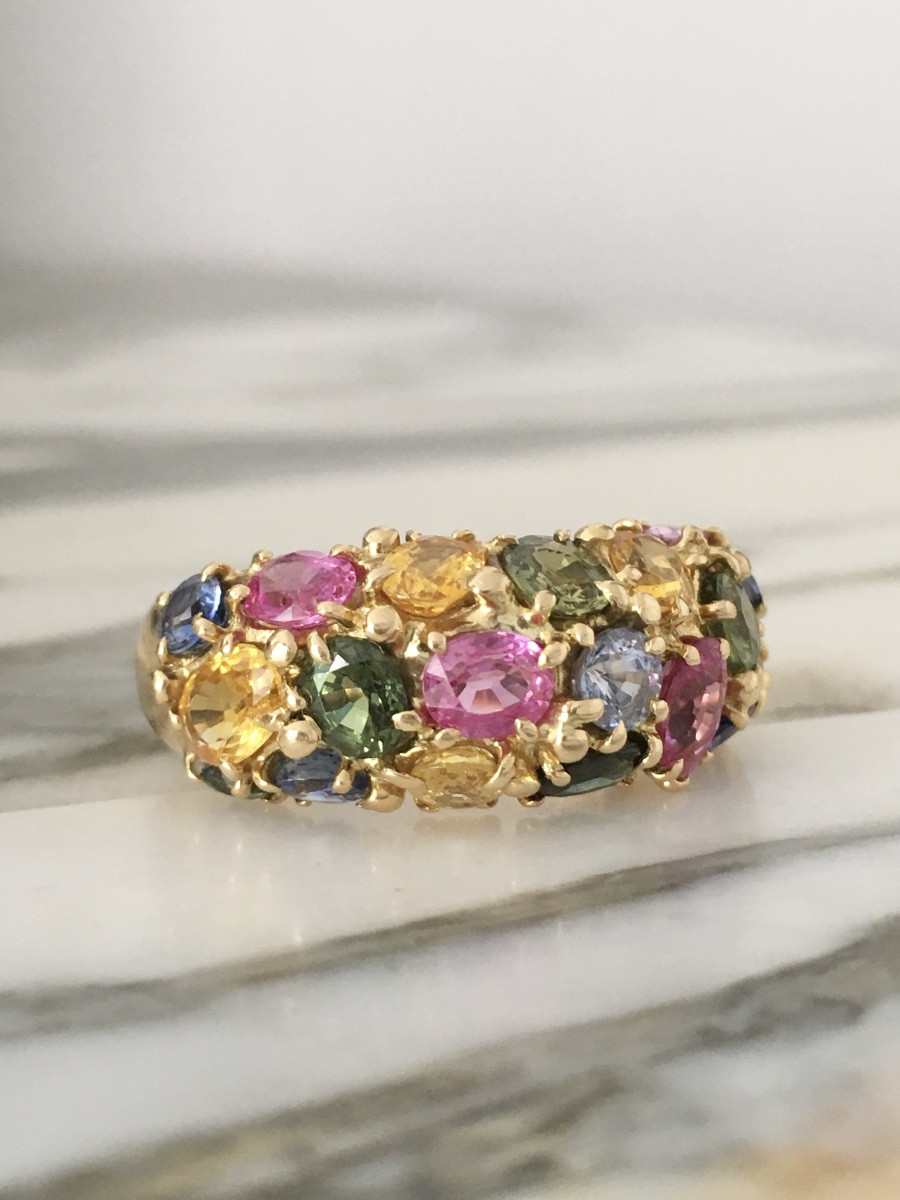 Chaumet Tutti-frutti Ring In 18k Yellow Gold Set With Sapphires-photo-2