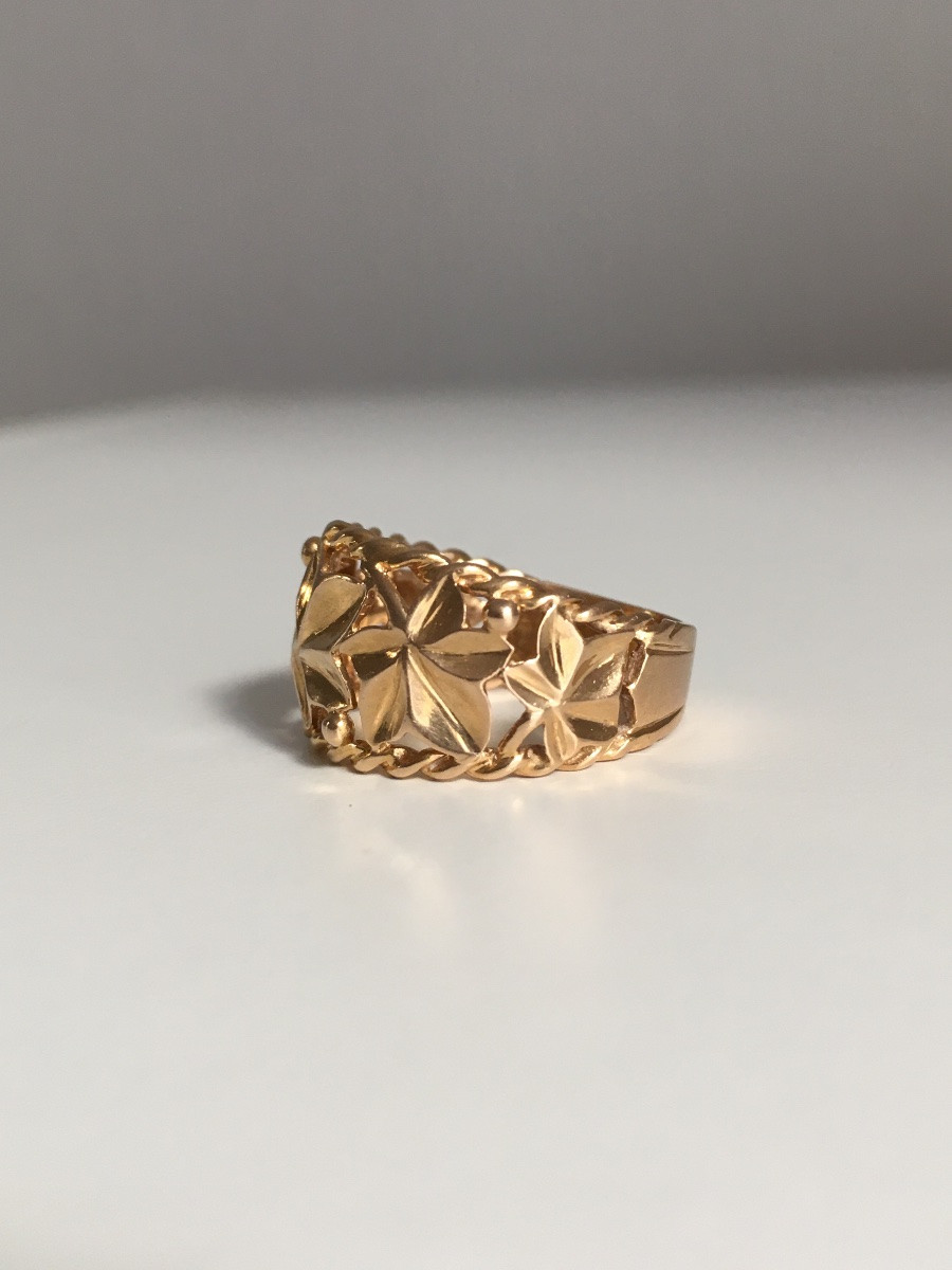 Bague en or jaune 18K avec un motif  végétal-photo-1