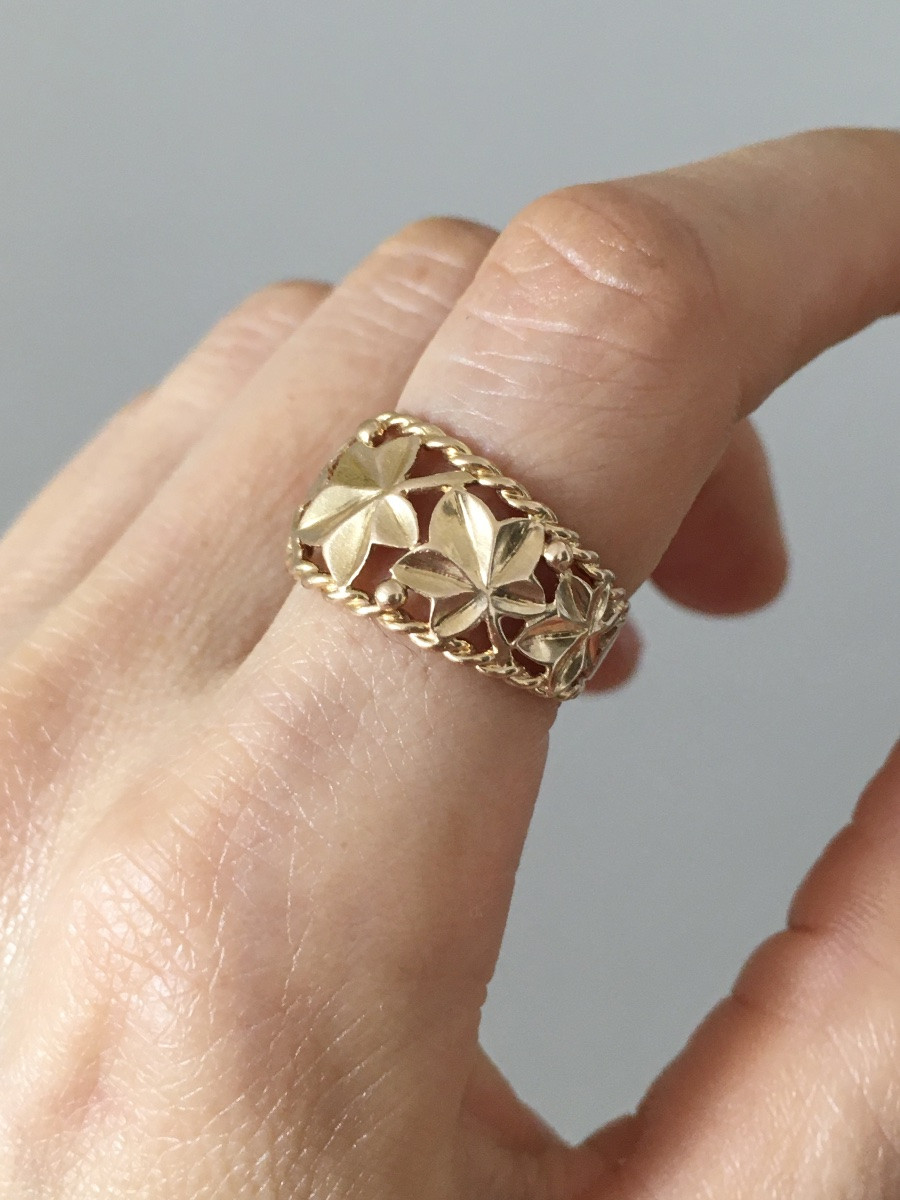Bague en or jaune 18K avec un motif  végétal-photo-5
