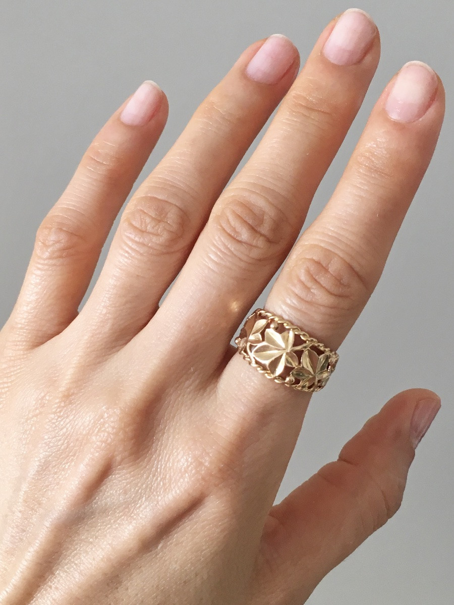 Bague en or jaune 18K avec un motif  végétal-photo-7