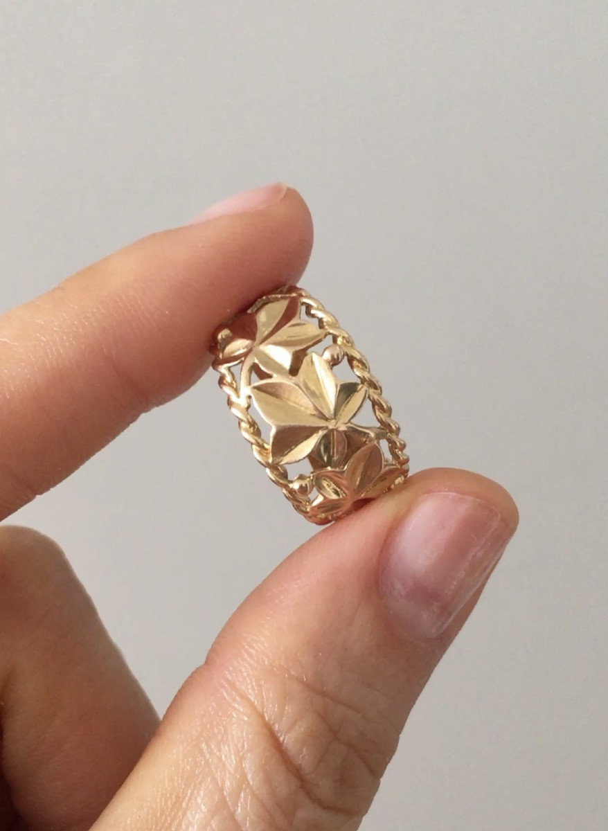 Bague en or jaune 18K avec un motif  végétal-photo-8