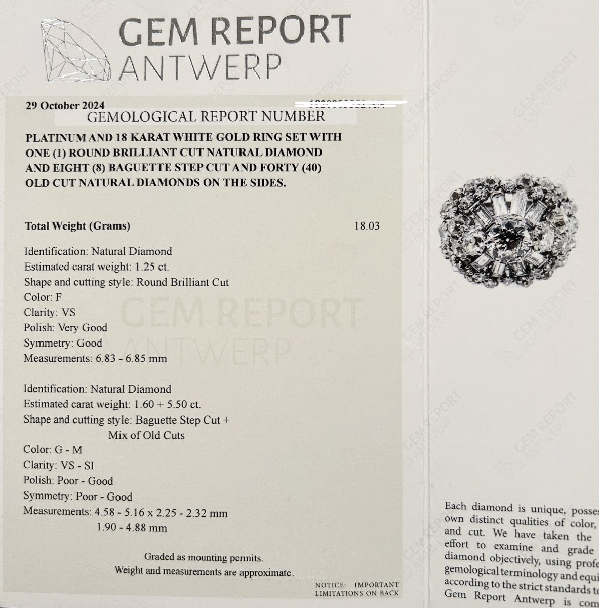 Importante bague cocktail en or blanc 18K, platine et diamants -photo-8