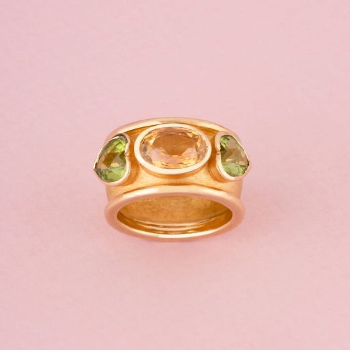 Large 18k Yellow Gold Citrine And Peridots Ring -photo-3